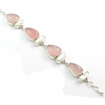 Silver fashion rose quartz and pearl bracelet